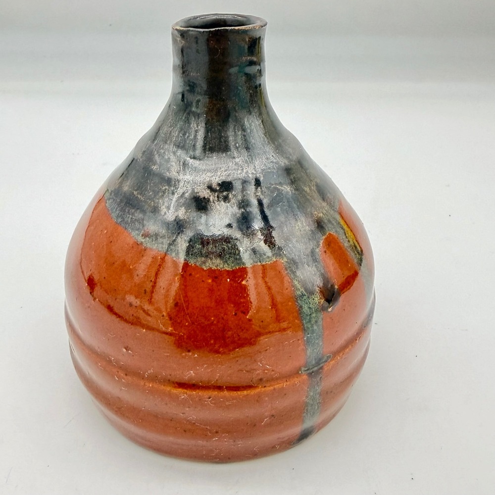 B Carroll Studio Pottery Weed Pot Vase Rust Brown Drip Glaze Ceramic Signed